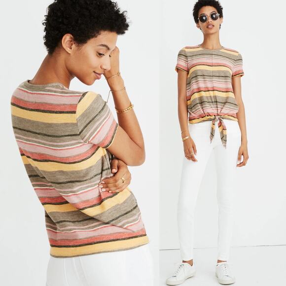 NWT Madewell Texture & Thread Modern Tie Front Kieran Stripe British Surplus Top - Picture 2 of 13